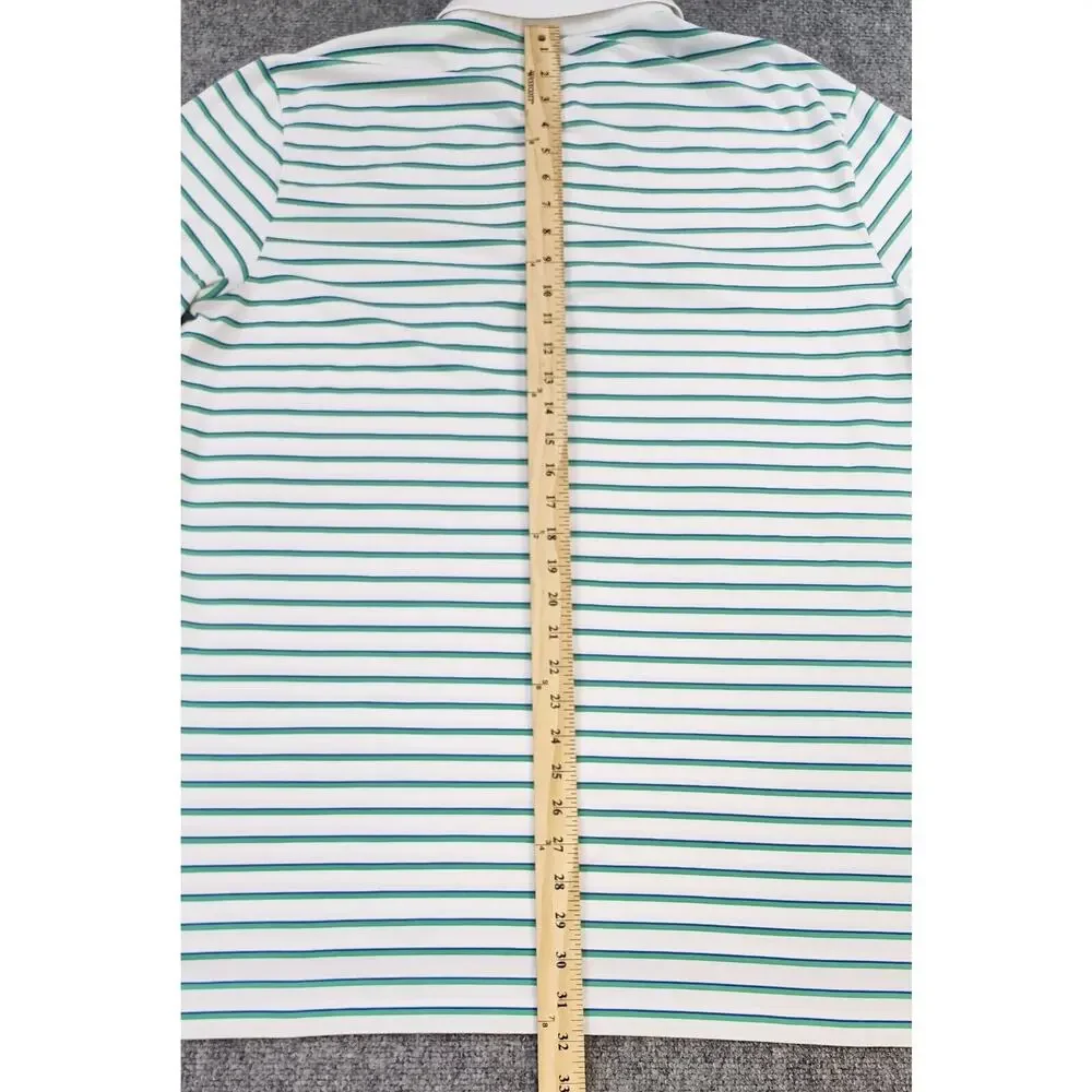 Ralph Lauren Polo Golf Shirt Mens Large White Green Striped Performance Golf